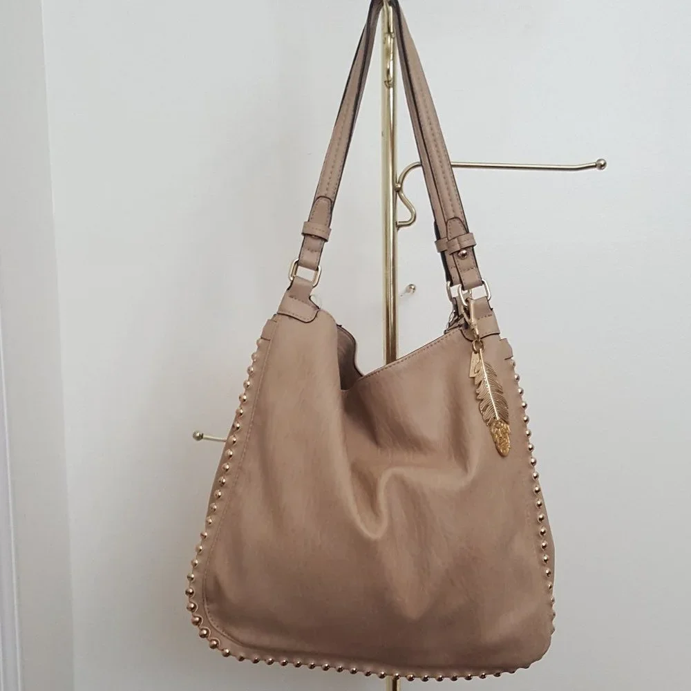 Jessica Simpson Light Blush Large Handbag Hobo Purse with Gold Studs and Strap - Picture 2 of 16